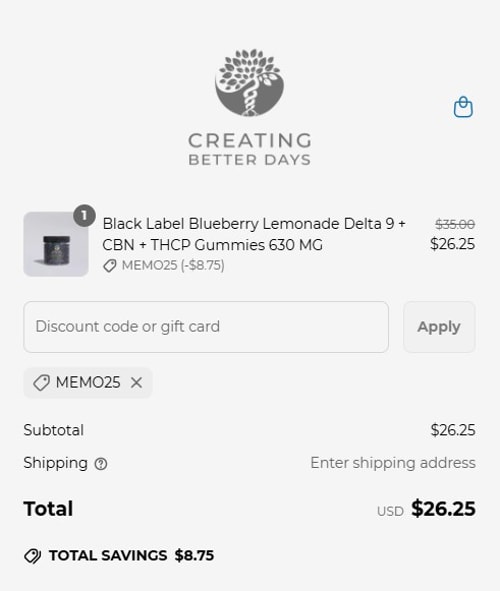 proof of working Creating Better Days discount codes MEMO25