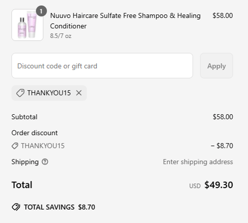 proof of working Nuuvo Haircare coupon codes THANKYOU15