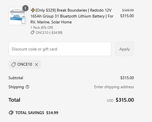proof of working Redodo Power coupon codes ONCE10