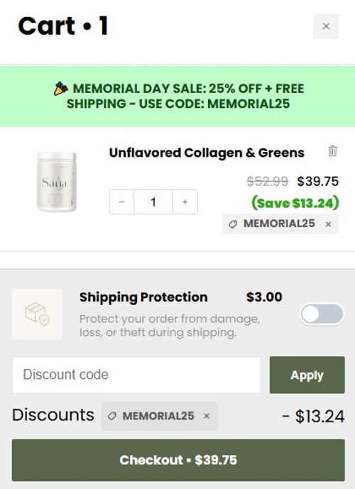 proof of working Sana Life discount codes MEMORIAL25