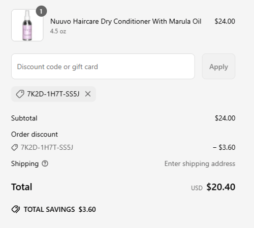 proof of working Nuuvo Haircare coupon codes 7K2D-1H7T-SS5J