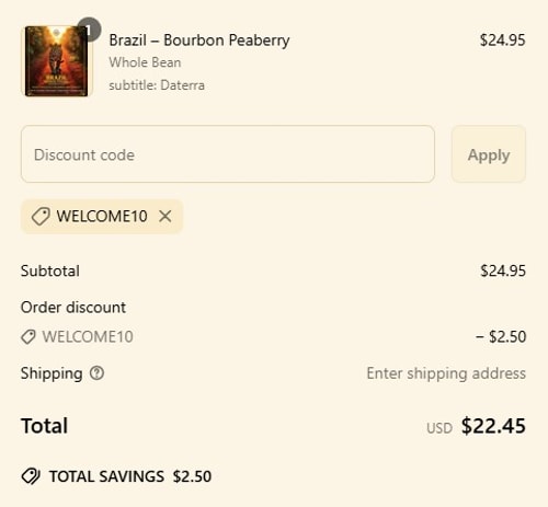 proof of working Quantum Brew coupon codes WELCOME10