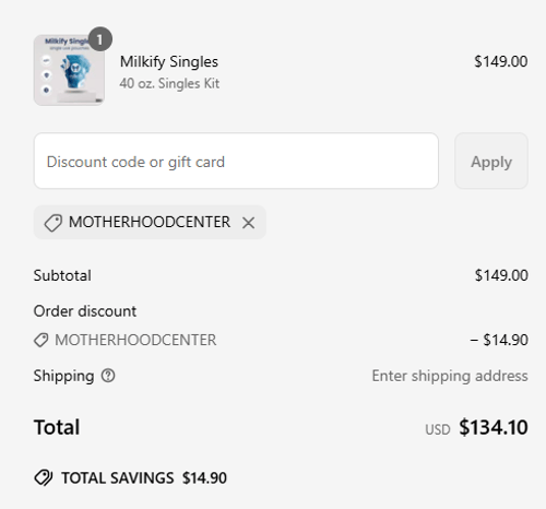 proof of working Milkify discount codes MOTHERHOODCENTER