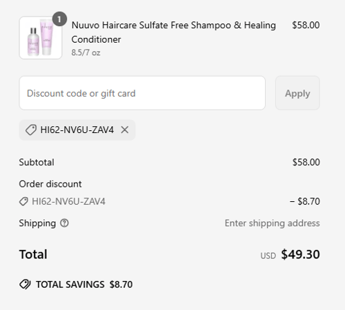 proof of working Nuuvo Haircare coupon codes HI62-NV6U-ZAV4
