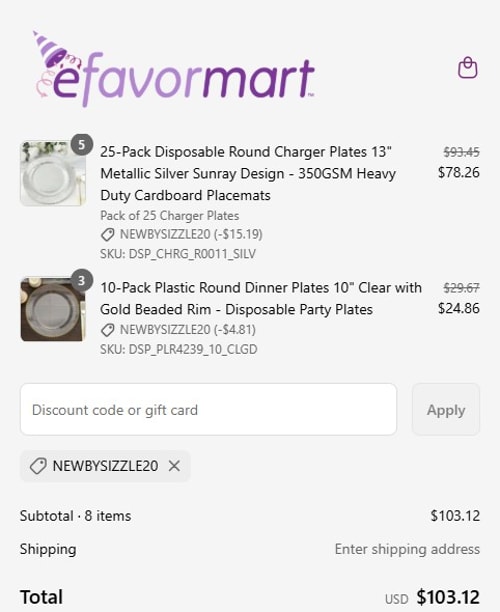 proof of working eFavormart discount codes NEWBYSIZZLE20