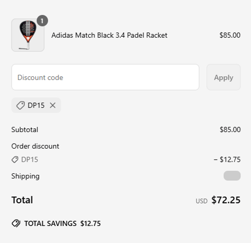 proof of working The District Padel coupon codes DP15