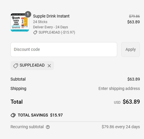 proof of working Supple coupon codes SUPPLE4DAD
