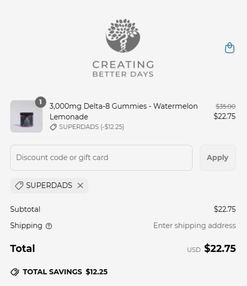 proof of working Creating Better Days discount codes SUPERDADS