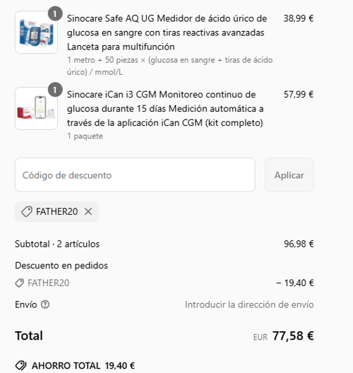 proof of working Sinocare c&oacute;digos promocionales FATHER20