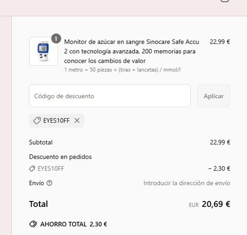 proof of working Sinocare c&oacute;digos promocionales EYES10FF