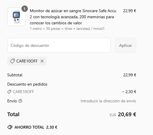 proof of working Sinocare c&oacute;digos promocionales CARE10OFF