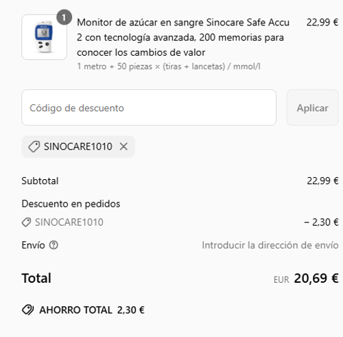 proof of working Sinocare c&oacute;digos promocionales SINOCARE1010
