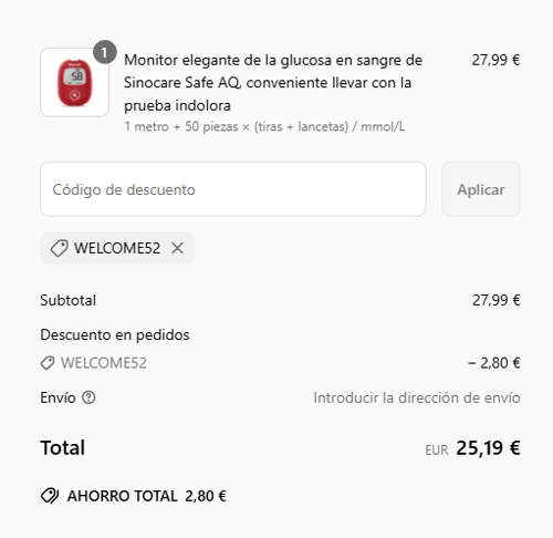 proof of working Sinocare c&oacute;digos promocionales WELCOME52