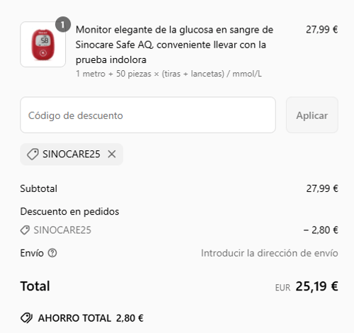 proof of working Sinocare c&oacute;digos promocionales SINOCARE25