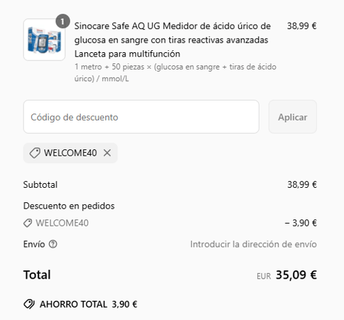 proof of working Sinocare c&oacute;digos promocionales WELCOME40