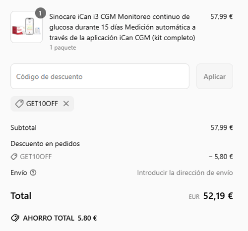 proof of working Sinocare c&oacute;digos promocionales GET10OFF