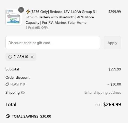 proof of working Redodo Power coupon codes FLASH10