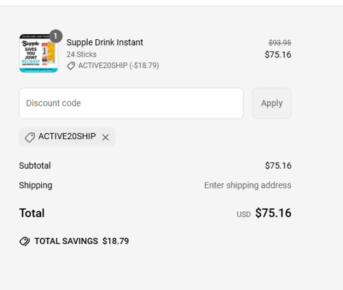 proof of working Supple coupon codes ACTIVE20SHIP