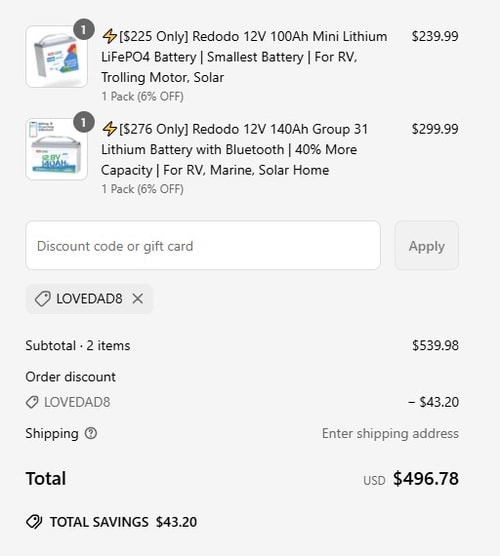 proof of working Redodo Power coupon codes LOVEDAD8