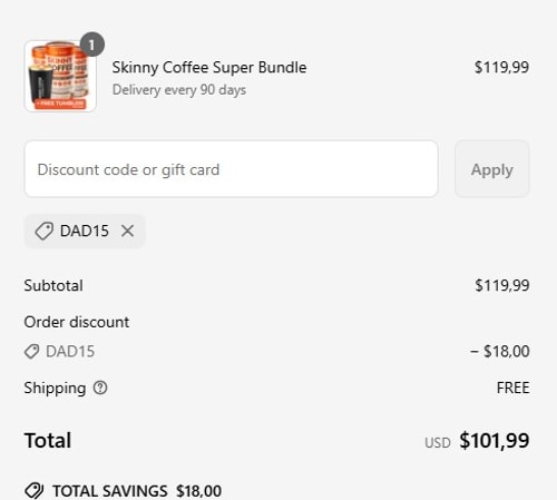 proof of working Skinny Coffee SuperBoost discount codes DAD15