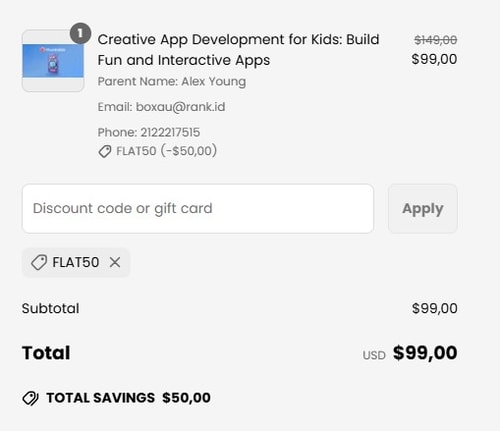 proof of working BrightCHAMPS coupon codes FLAT50