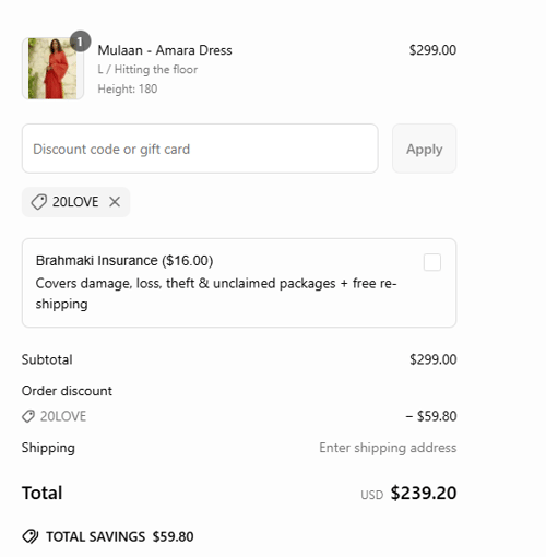proof of working Brahmaki discount codes 20LOVE