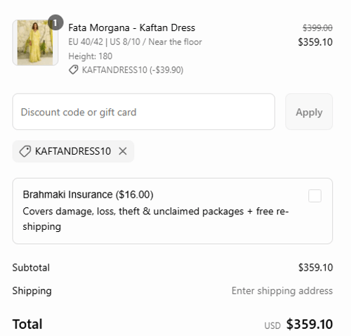 proof of working Brahmaki discount codes KAFTANDRESS10