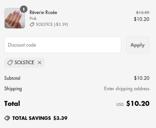 proof of working VSALON discount codes SOLSTICE