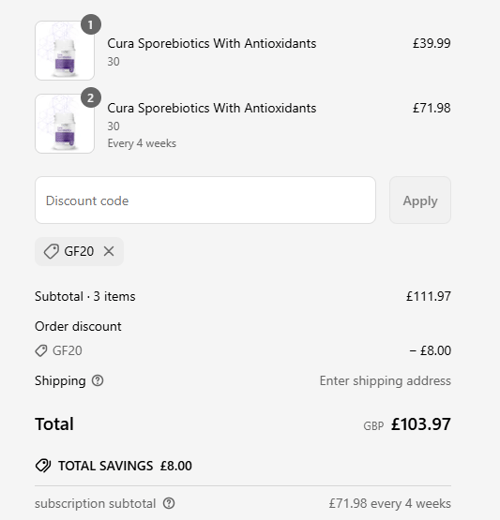 proof of working Cura Nutrition coupon codes GF20
