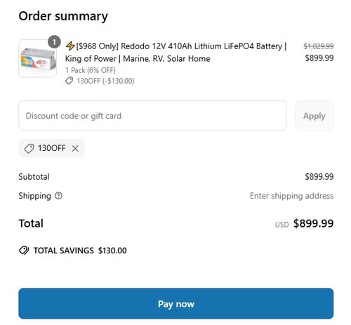 proof of working Redodo Power coupon codes 130OFF