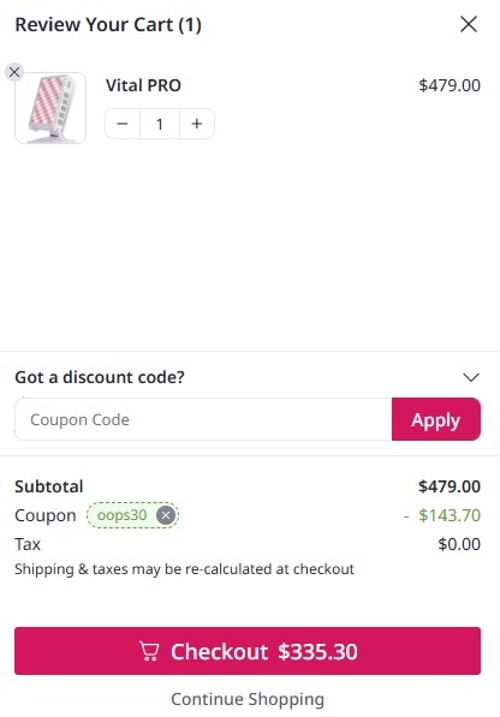 proof of working Vital Red Light discount codes Oops30