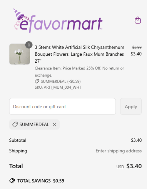 proof of working eFavormart discount codes SUMMERDEAL