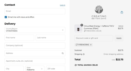 proof of working Creating Better Days discount codes FIREWORKS