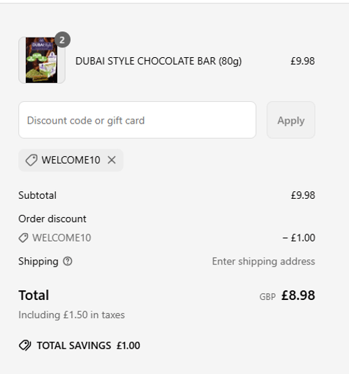 proof of working DXB CHOC coupon codes WELCOME10