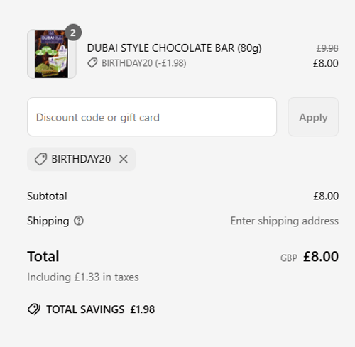 proof of working DXB CHOC coupon codes BIRTHDAY20