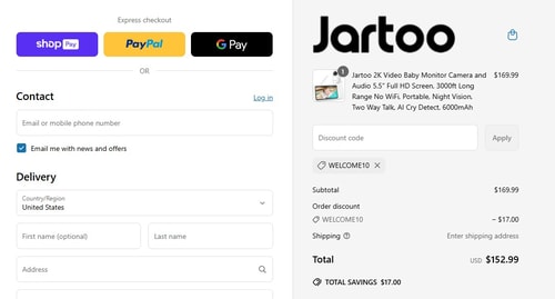 proof of working Jartoo coupon codes WELCOME10