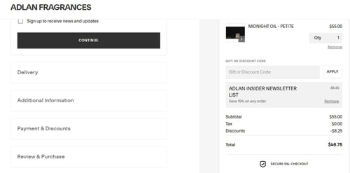 proof of working ADLAN FRAGRANCES coupon codes NEWSLETTER15