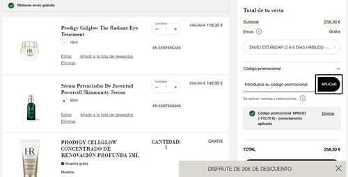 proof of working Helena Rubinstein c&oacute;digos promocionales HRDUO