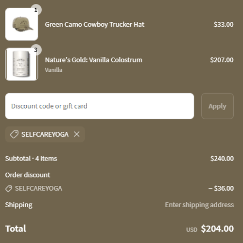 proof of working Cowboy Colostrum discount codes SELFCAREYOGA