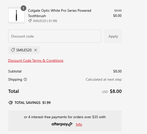 proof of working Colgate discount codes SMILES20