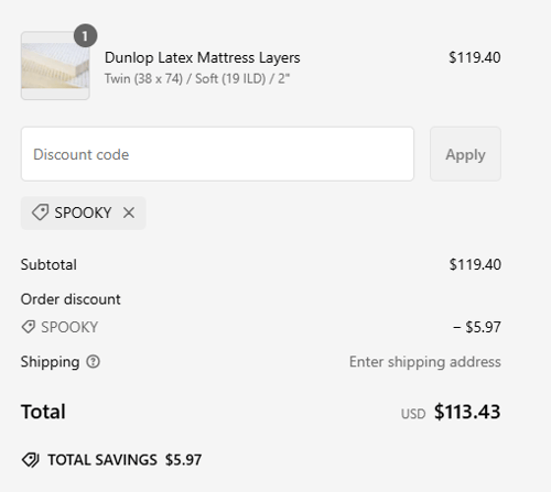 proof of working Latex Mattress Factory discount codes SPOOKY