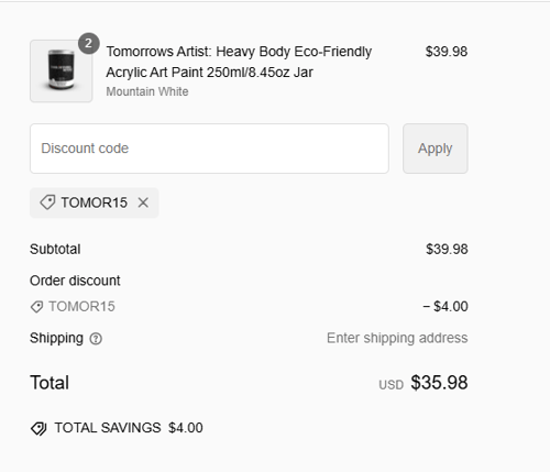 proof of working Tomorrow's Artist coupon codes TOMO✱✱✱