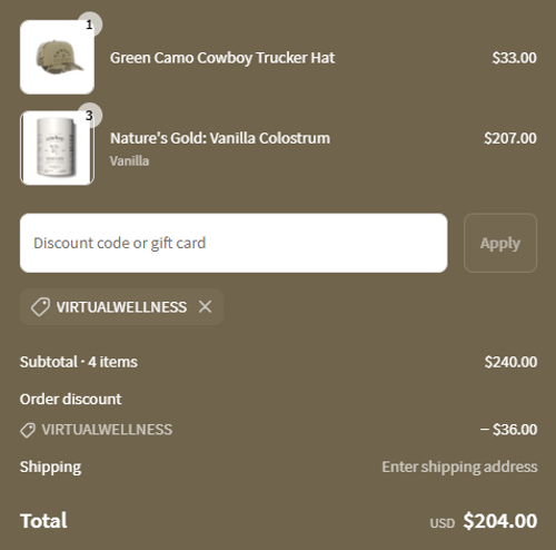 proof of working Cowboy Colostrum discount codes VIRTUALWELLNESS