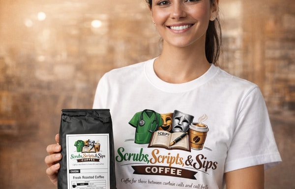 Scrubs, Scripts, & Sips Coffee Banner