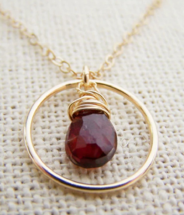 CY Design Studio Garnet Gemstone Wire Wrapped Briolette Teardrop Necklace