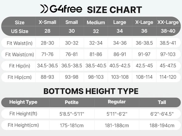 G4Free Size Guide