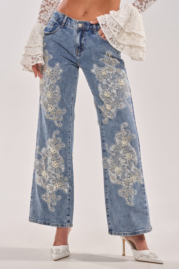 AKIRA Billionaire Belle Rhinestone and Pearl Jeans Review