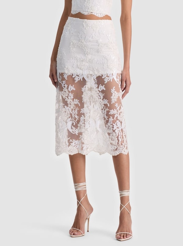 Alice + Olivia Medine Embellished Lace Midi Skirt Review