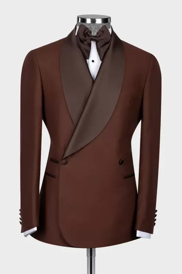 Allaboutsuit Larry Glamorous Brown Shawl Lapel Double Breasted Wedding Suits Review