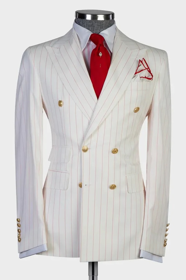 Allaboutsuit Peterson Ivory Peaked Lapel Double Breasted Striped Prom Suits Review